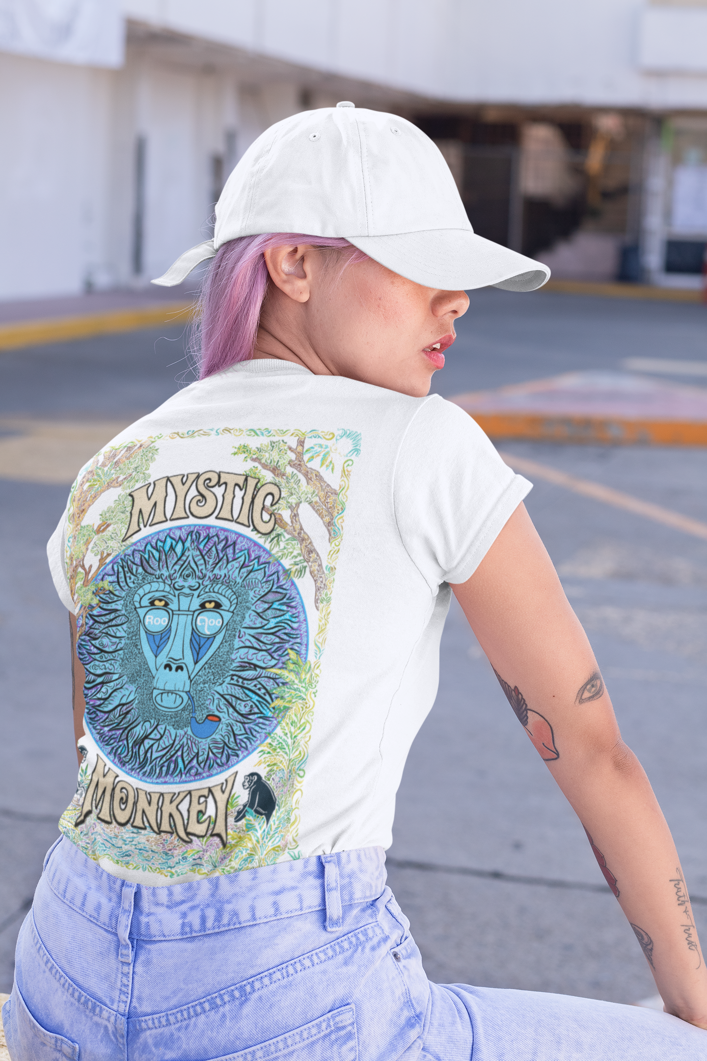 Mystic Monkey: Women's White T Shirt