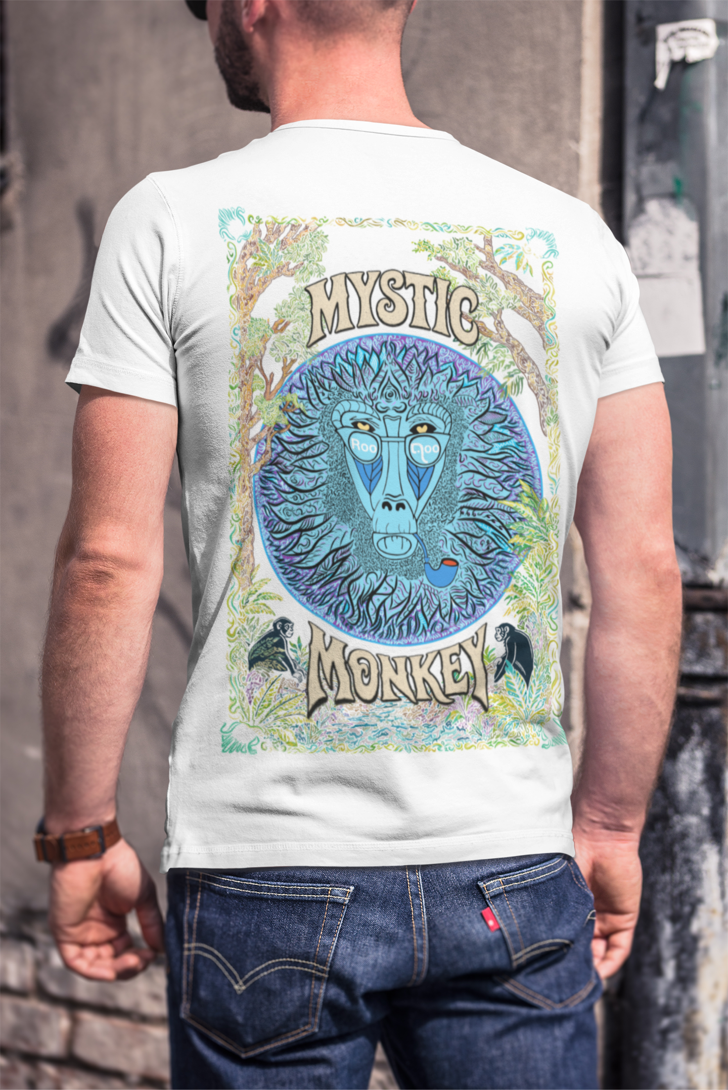Mystic Monkey: Men's White T Shirt